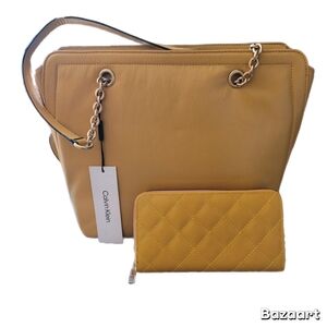 Calvin Klein Handbag Yellow Hailey Micro Pebbletop Zip Chain Tote
